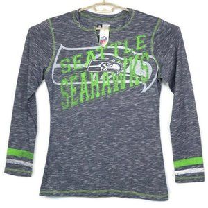 Seattle‎ Seahawks NFL Football Shirt T-Shirt V-Neck Long Sleeve Blue L Large